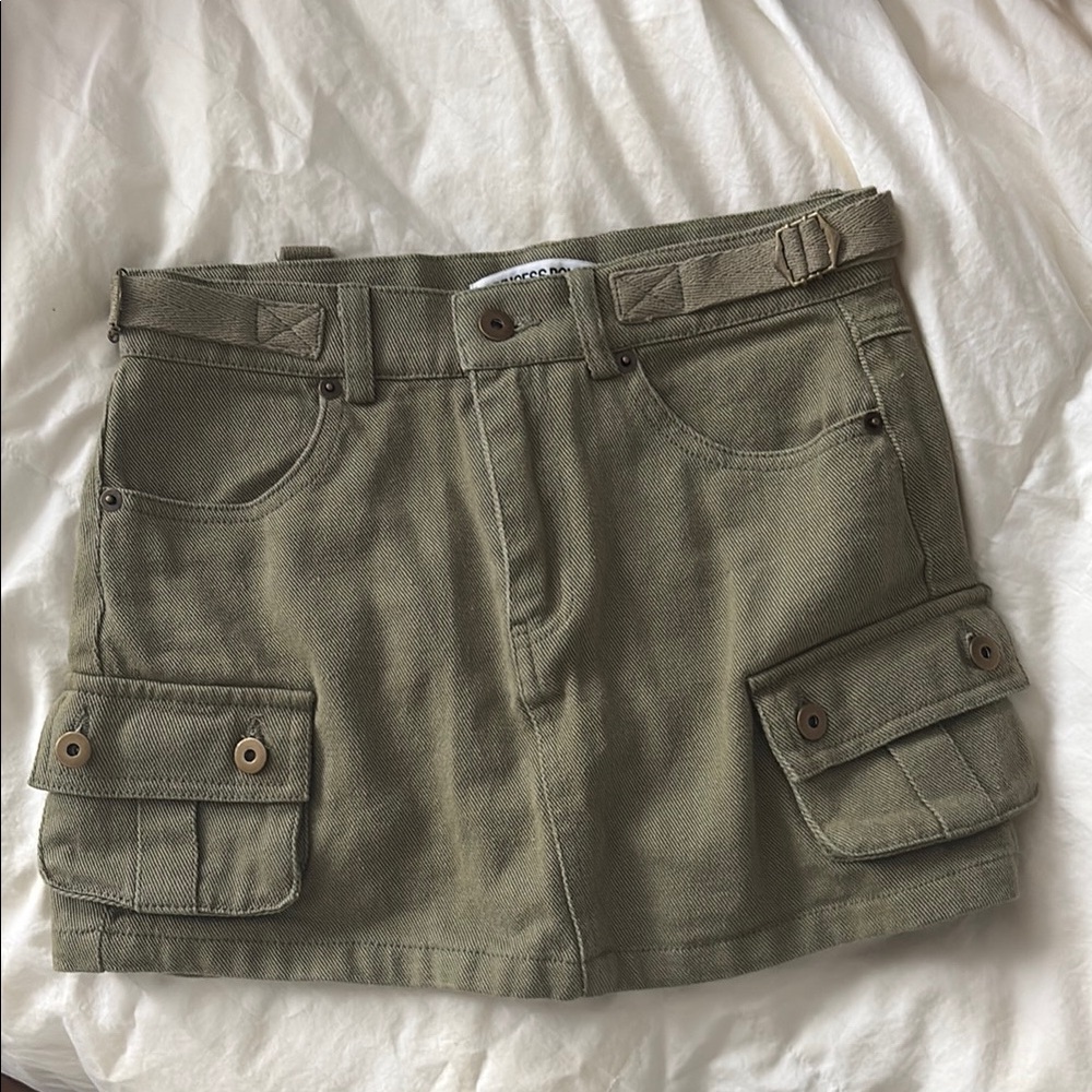 Olive Green Cargo Mini Skirt